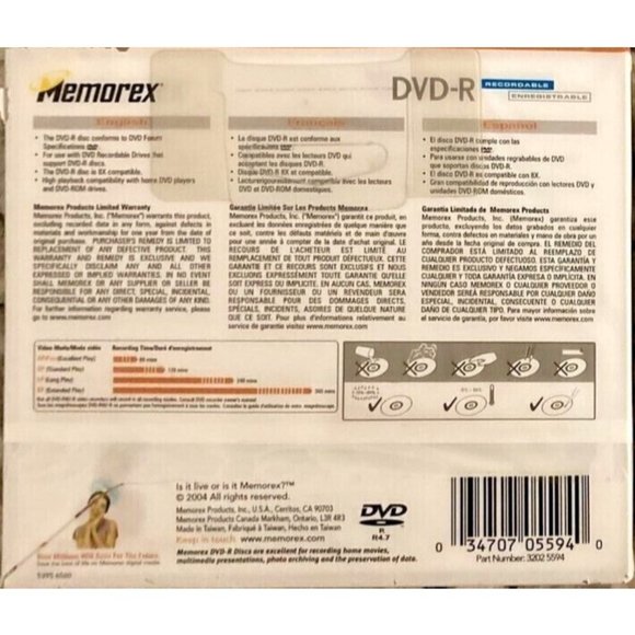 Memorex 5 PACK DVD+R 8X 4.7GB Media Recordable 120 Min ~  BRAND NEW SEALED - Picture 2 of 6